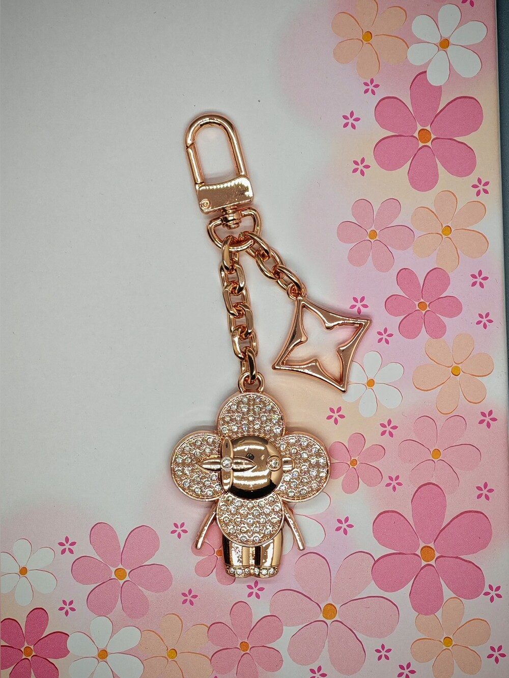 Rose Gold Floral Crystal Keychain Charm